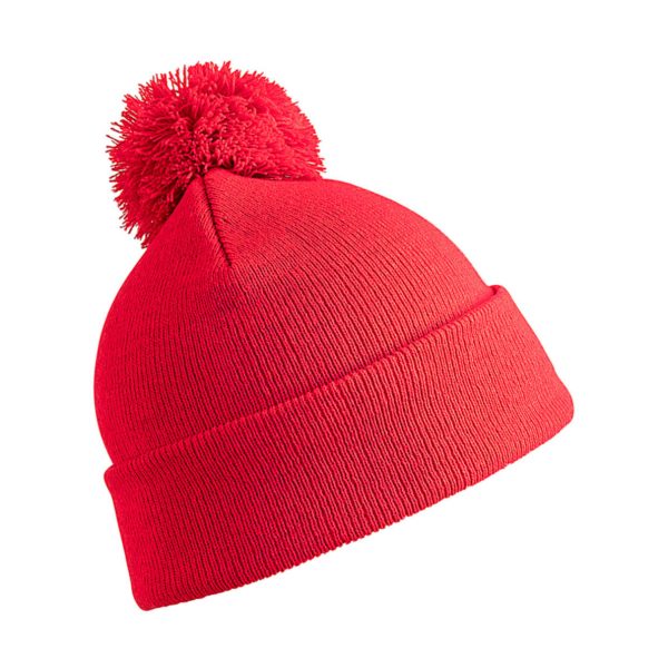 Trendy kinder wintermuts in het rood met pom pom