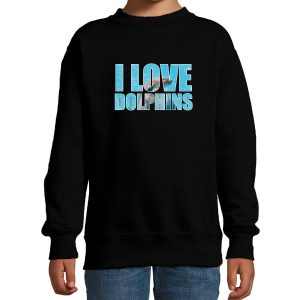 Tekst sweater I love dolphins foto zwart voor kinderen - cadeau trui dolfijnen liefhebber