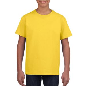 Basic kinder shirt voor meisjes en jongens met ronde hals geel van katoen