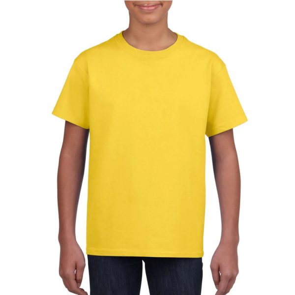 Basic kinder shirt voor meisjes en jongens met ronde hals geel van katoen