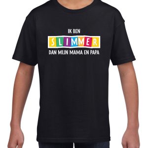 Ik ben slimmer dan mijn papa en mama fun tekst t-shirt zwart - kinderen - Fun tekst / Verjaardag cadeau / kado t-shirt kids