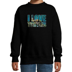 Tekst sweater I love turtles foto zwart voor kinderen - cadeau trui schildpadden liefhebber