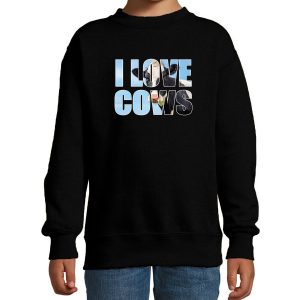 Tekst sweater I love cows foto zwart voor kinderen - cadeau trui koeien liefhebber