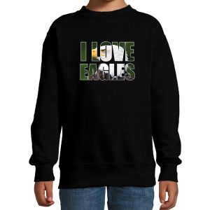 Tekst sweater I love eagles foto zwart voor kinderen - cadeau trui arenden liefhebber