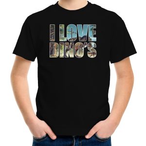 Tekst shirt I love dinosaurs foto zwart voor kinderen - cadeau t-shirt dinosauriers liefhebber