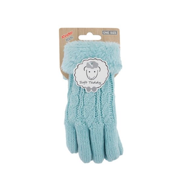 Lichtblauwe handschoenen gebreid teddy voor jongens/meisjes/kinderen