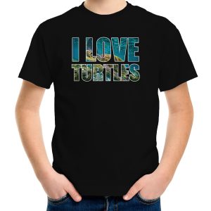 Tekst shirt I love turtles foto zwart voor kinderen - cadeau t-shirt schildpadden liefhebber