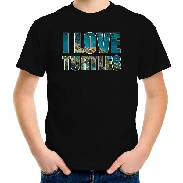Tekst shirt I love turtles foto zwart voor kinderen - cadeau t-shirt schildpadden liefhebber