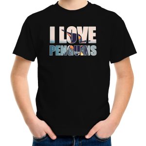 Tekst shirt I love penguins foto zwart voor kinderen - cadeau t-shirt pinguins liefhebber