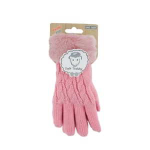Lichtroze handschoenen gebreid teddy voor jongens/meisjes/kinderen