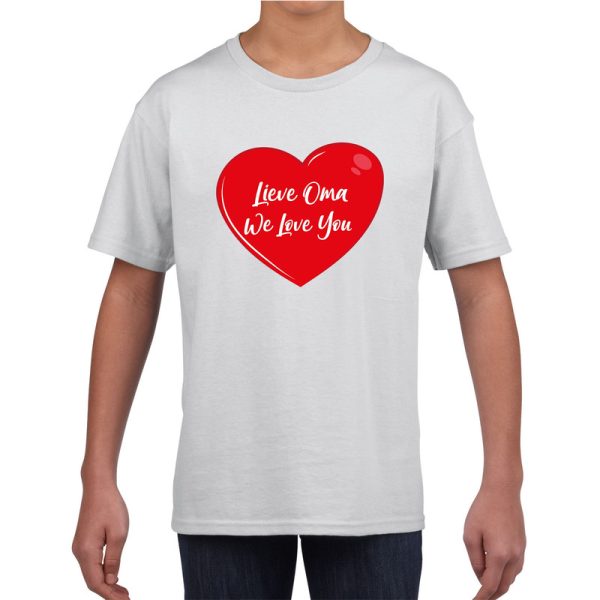 Lieve oma we love you t-shirt wit met rood hartje voor kinderen - jongens en meisjes - t-shirt / shirtje