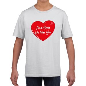 Lieve oma we miss you t-shirt wit met rood hartje voor kinderen - jongens en meisjes - t-shirt / shirtje