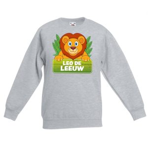 Leeuwen dieren sweater grijs voor kinderen