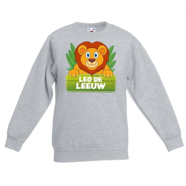 Leeuwen dieren sweater grijs voor kinderen