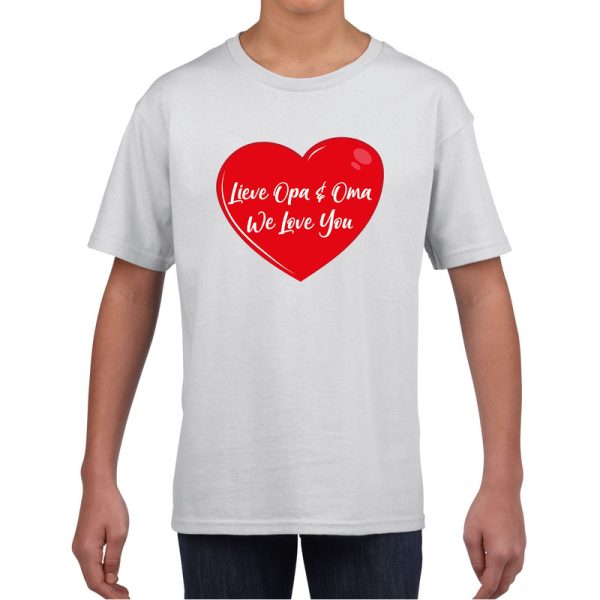 Lieve opa en oma we love you t-shirt wit met rood hartje voor kinderen - jongens en meisjes - t-shirt / shirtje