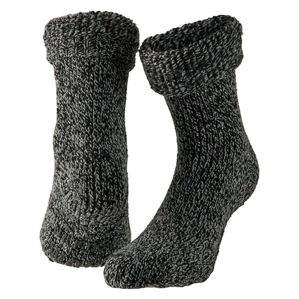 Gebreide anti-slip huissokken/slofsokken kort zwart maat 35-38 voor jongens/meisjes/kinderen