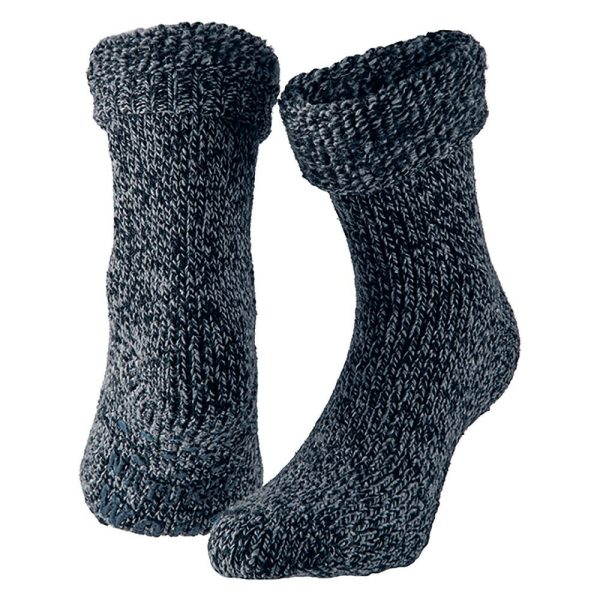 Gebreide anti-slip huissokken/slofsokken kort navyblauw maat 35-38 voor jongens/meisjes/kinderen