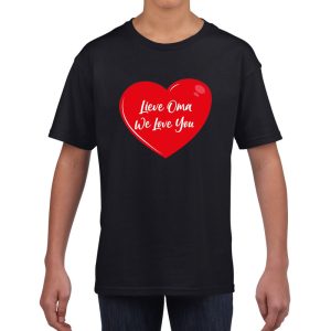 Lieve oma we love you t-shirt zwart met rood hartje voor kinderen - jongens en meisjes - t-shirt / shirtje