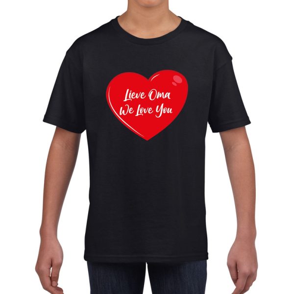 Lieve oma we love you t-shirt zwart met rood hartje voor kinderen - jongens en meisjes - t-shirt / shirtje