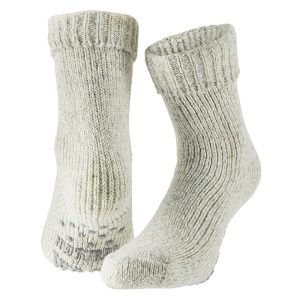 Gebreide anti-slip huissokken/slofsokken kort grijs maat 35-38 voor jongens/meisjes/kinderen