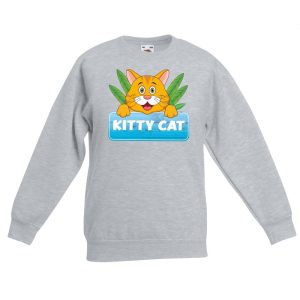 Katten dieren sweater grijs voor kinderen
