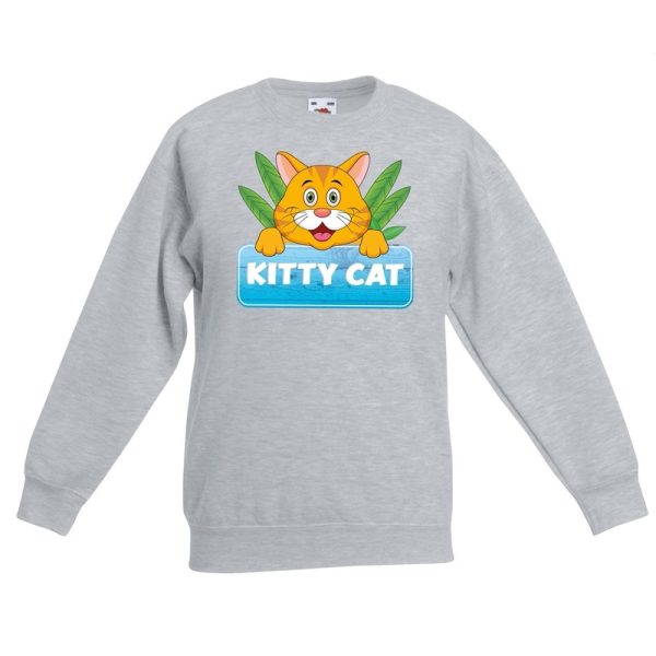 Katten dieren sweater grijs voor kinderen