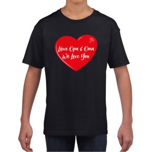 Lieve opa en oma we love you t-shirt zwart met rood hartje voor kinderen - jongens en meisjes - t-shirt / shirtje