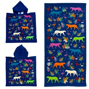 Set van bad cape/poncho met strand/badlaken microvezel - Strandhanddoeken voor kinderen met dieren