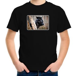 Dieren t-shirt met panters foto zwart voor kinderen - panter cadeau shirt