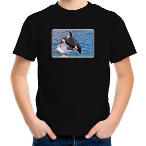 Dieren t-shirt met orka walvissen foto zwart voor kinderen - orka cadeau shirt