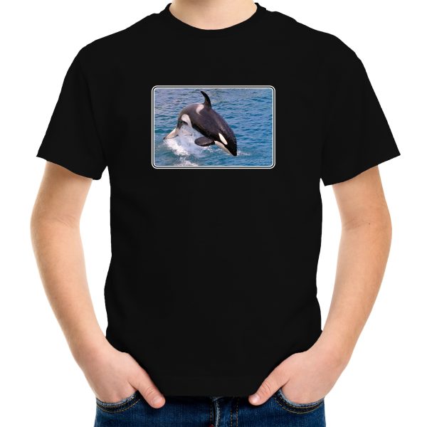 Dieren t-shirt met orka walvissen foto zwart voor kinderen - orka cadeau shirt
