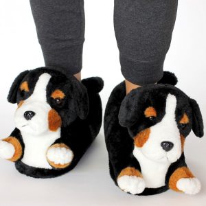 Berner Sennen honden sloffen van pluche voor kinderen maat 34 - 36