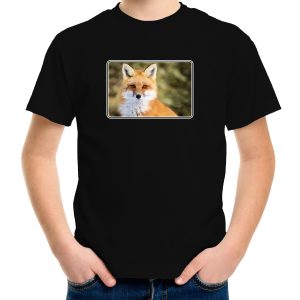 Dieren t-shirt met vossen foto zwart voor kinderen - vos cadeau shirt