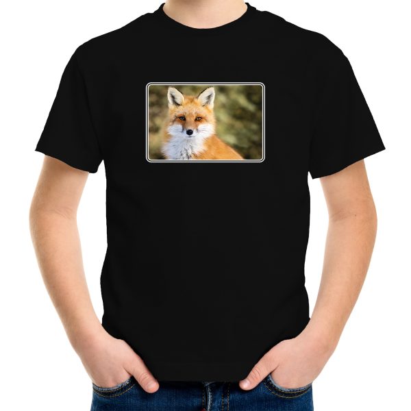 Dieren t-shirt met vossen foto zwart voor kinderen - vos cadeau shirt
