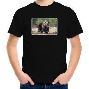 Dieren t-shirt met beren foto zwart voor kinderen - beer cadeau shirt