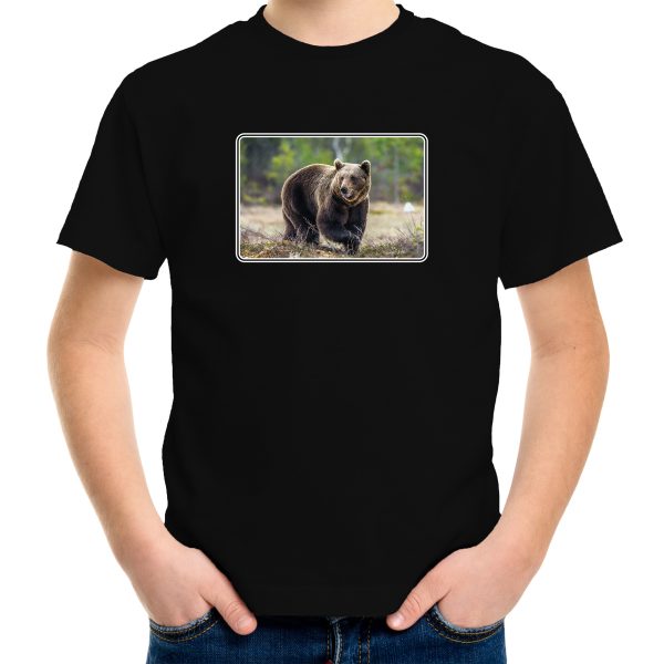 Dieren t-shirt met beren foto zwart voor kinderen - beer cadeau shirt