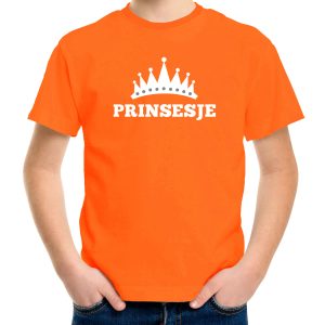 Oranje Prinsesje met kroon t-shirt meisjes - Oranje Koningsdag kleding
