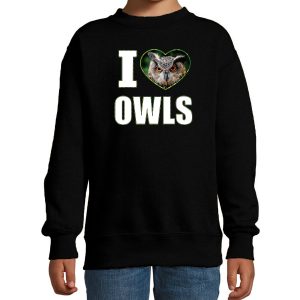 I love owls foto sweater zwart voor kinderen - cadeau trui uilen liefhebber