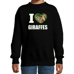I love giraffes foto sweater zwart voor kinderen - cadeau trui giraffen liefhebber