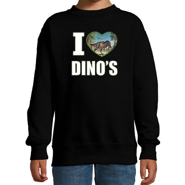 I love dino's foto sweater zwart voor kinderen - cadeau trui T-Rex liefhebber