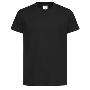 Set van 2x stuks zwarte kinder t-shirts 100% katoen, maat: 110-116 (XS)