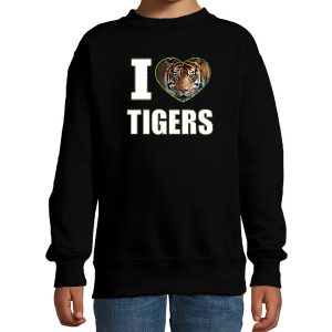 I love tigers foto sweater zwart voor kinderen - cadeau trui tijgers liefhebber