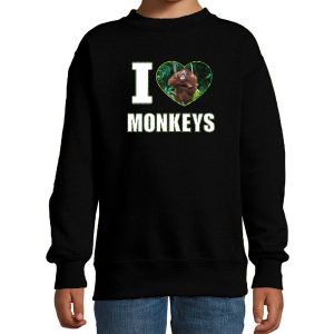 I love monkeys foto sweater zwart voor kinderen - cadeau trui apen liefhebber