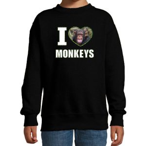 I love monkeys foto sweater zwart voor kinderen - cadeau trui apen liefhebber