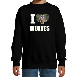 I love wolves foto sweater zwart voor kinderen - cadeau trui wolven liefhebber
