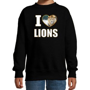 I love lions foto sweater zwart voor kinderen - cadeau trui leeuwen liefhebber