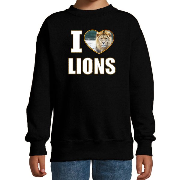 I love lions foto sweater zwart voor kinderen - cadeau trui leeuwen liefhebber