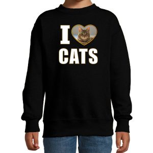 I love cats foto sweater zwart voor kinderen - cadeau trui katten liefhebber