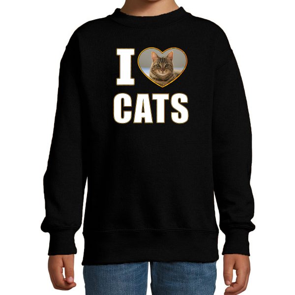 I love cats foto sweater zwart voor kinderen - cadeau trui katten liefhebber
