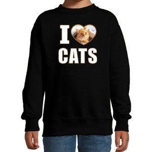 I love cats foto sweater zwart voor kinderen - cadeau trui katten liefhebber